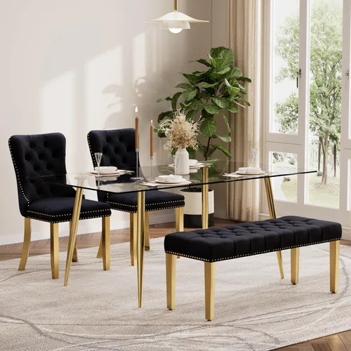 Vista 29 de Baysitone Juego de mesa de comedor de cristal de 51 pulgadas para 4, juego de 5 piezas de comedor moderno, mesa de cocina rectangular de vidrio