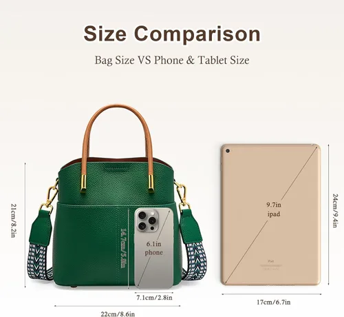 Vista 7 de Bolsos de cubo para mujer, bolso de hombro de cuero genuino, bolsos de asa superior, bolso cruzado con 2 correas extraíbles