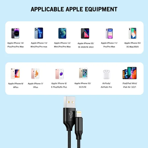 Vista 7 de Cargador rápido para iPhone, 2 unidades de carga de teléfono de 10 pies