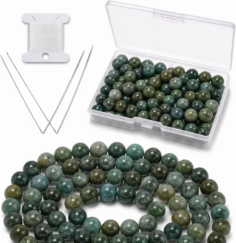 Vista 27 de Cherry Tree Collection 100 cuentas redondas de 6 mm de turquesa africana para hacer joyas Incluye caja de almacenamiento, cordón elástico