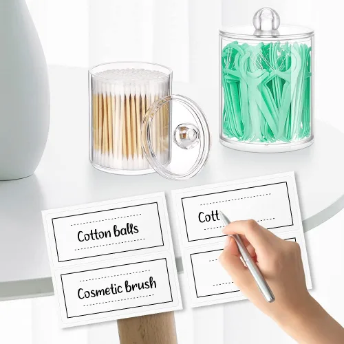 Vista 7 de ME.FAN Qtip - Dispensador de 4 tarros de plástico transparente de 10 onzas y 12 onzas para boticario – Organizador de maquillaje para baño o baño