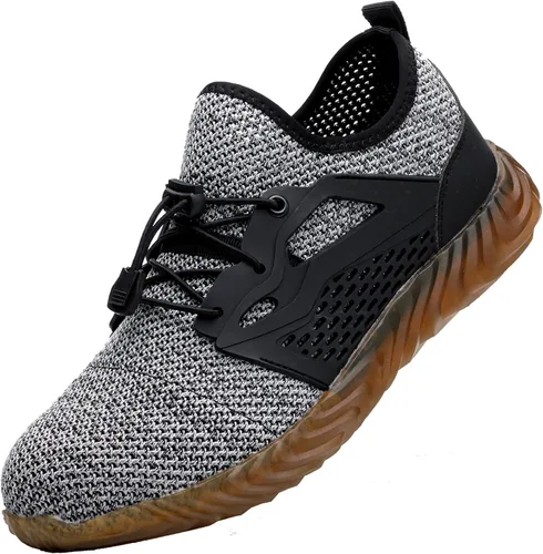 Vista 14 de SUADEX Zapatos deportivos con punta de acero para hombres y mujeres, indestructibles, ligeros, cómodos, antideslizantes, puntera compuesta