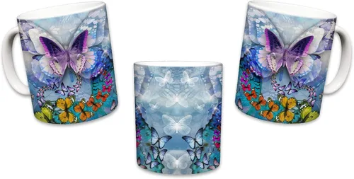Vista 5 de Sweet Gisele - Taza de mariposa - Recuerdo de taza de café de cerámica - Diseño colorido - Mariposas monarca gráficas 3D - Hermosos detalles