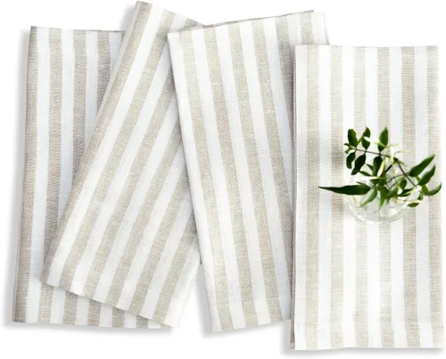 Vista 39 de Solino Home Amalfi - Manteles individuales a rayas, de 14 x 19 pulgadas, juego de 4 unidades, tela natural, lino europeo, 100 % lino puro, hechos a