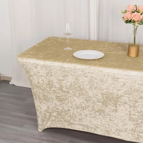Vista 9 de Efavormart Cubierta de Mesa Rectangular Ajustada Elástica de Terciopelo Aplastado Beige de 6 pies