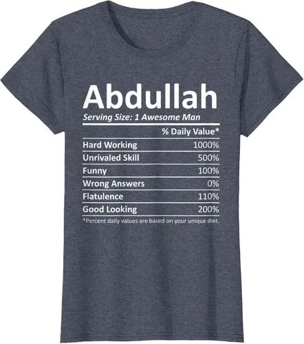 Vista 14 de ABDULLAH Nutrition Funny Birthday Personalizado Nombre Regalo T-Shirt Negro