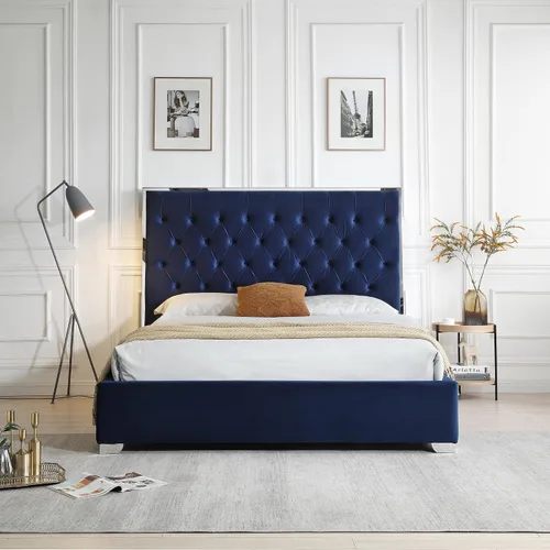 Vista 11 de Better Home Products Marco de cama de terciopelo con metal plateado negro/queen