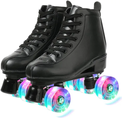 Vista 7 de XUDREZ - Patines clásicos de cuero de doble fila con diseño alto para mujeres y hombres