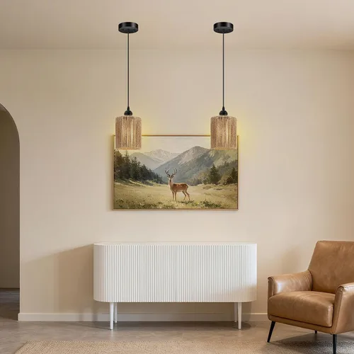 Vista 7 de BoostArea Luces Colgantes de Ratán para Isla de Cocina, Candelabro de Estilo Rústico con Pantalla de Mimbre Tejida a Mano, Luz Colgante Bohemia