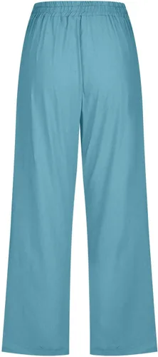 Vista 4 de Ceboyel Pantalones capri para mujer para verano, cintura elástica, pantalones de yoga, con cordón, pantalones de lino, pantalones de entrenamiento