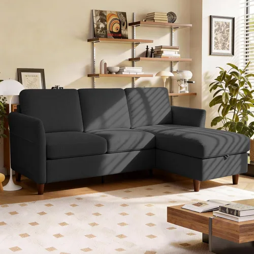 Vista 11 de Valthie - Sofá seccional convertible, sofá de terciopelo en forma de L con chaise reversible y almacenamiento, sofá de 3 plazas con bolsillo lateral