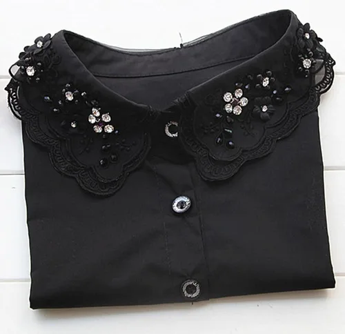 Vista 4 de Flyou Camisa de mujer con cuello falso de encaje y media camisa desmontable de cuello sintético con nudo de algodón