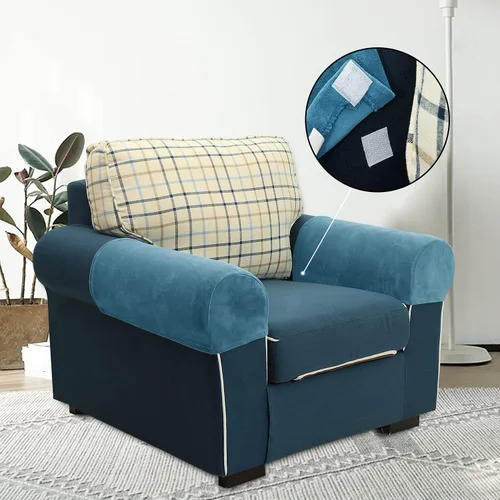 Vista 10 de XMNTG Juego de 2 fundas elásticas para reposabrazos de color beige, terciopelo suave, antimanchas, lavables para sillas, sofá, sillón reclinable