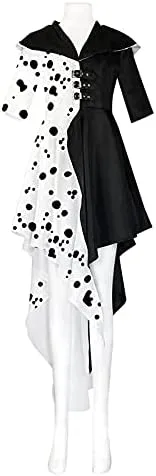 Vista 2 de Disfraz de Deville de color negro y blanco para mujer, vestido con guantes 2021, conjunto completo de disfraces de Halloween
