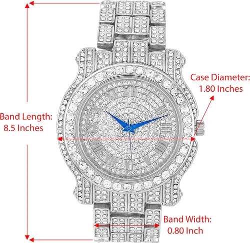 Vista 2 de Charles Raymond Bling-ed Out Ultimate Hip Hop Royalty Reloj para hombre con número romano de fácil lectura o indicadores de tiempo de diamantes