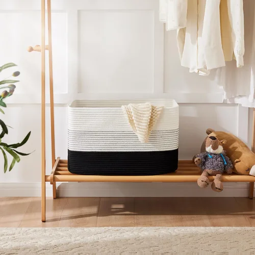 Vista 4 de Artfeel - Cesta de manta rectangular, cestas tejidas para almacenamiento, cesta de lavandería de 30L para decoración de guardería, cesta