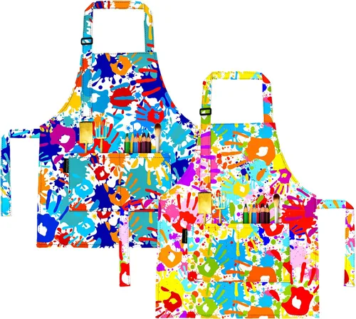 Vista 9 de BeeGreen Kids Cooking Aprons 2 Pack, Adjustable Strap Toddler Art Apron with Front Pocket