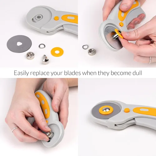 Vista 4 de WA Portman - Cortador o cutter rotativo y tapete de corte auto-reparable – Juego de cortador rotativo con mango texturizado y tapete – Juego