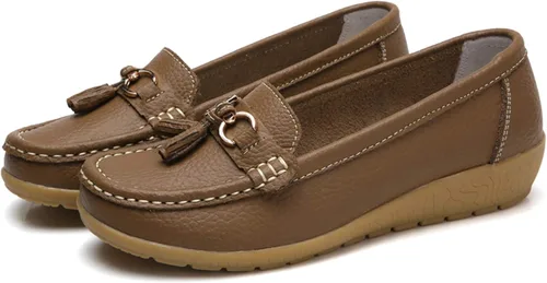 Vista 4 de Mocasines de cuero, Mujer, Suela de goma, Sin agujetas, mocasín sin taco, Zapatos