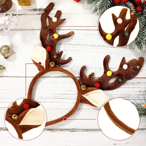 Vista 8 de Amosfun 2 diademas de Navidad con cuernos de reno de Navidad, diadema de cuernos de ciervo, diadema de orejas de reno de Navidad para accesorios