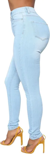 Vista 52 de KUNMI - Pantalones de mezclilla clásicos de cintura alta para mujer, elásticos, con efecto de levantamiento de glúteos, ajustados