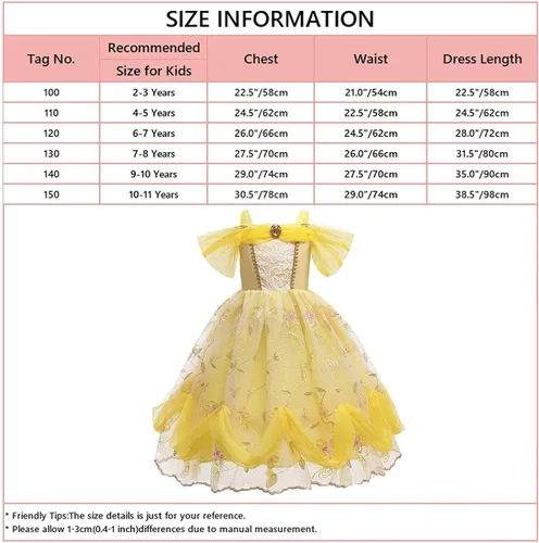 Vista 7 de HOIZOSG Belle Princess Dress Up for Girls Beauty and The Beast Halloween Costume Christmas Birthday Party Dress with Accessories