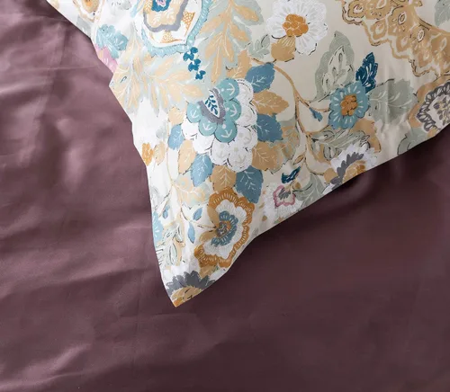 Vista 6 de Eikei Home Damasco Medallion - Juego de funda de edredón de lujo con estampado Paisley bohemio, 400 hilos, algodón egipcio, satén, vibrante