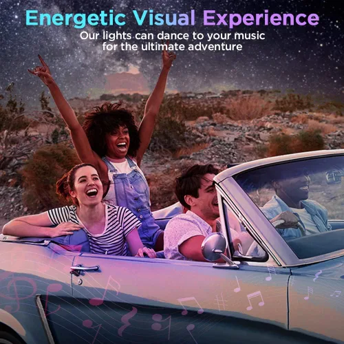 Vista 5 de Xprite Tira de luces LED Dreamcolor para interior de auto con Bluetooth, control remoto y aplicación, luces RGB de persecución para espacio