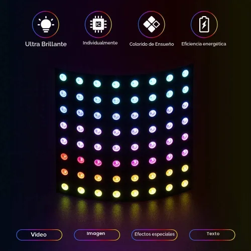Vista 3 de BTF-LIGHTING WS2812B RGB 5050SMD direccionable individualmente digital 8x8 64 píxeles 3.1 pulgadas x 3.1 pulgadas Panel de matriz LED flexible FPCB
