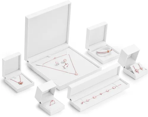 Vista 2 de Oirlv Juego de joyas de terciopelo blanco caja de regalo anillo pendiente collar grande caja de almacenamiento