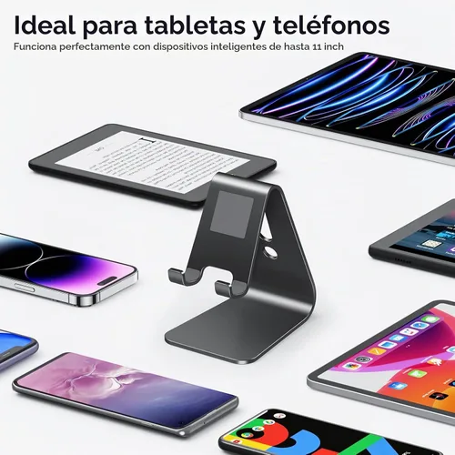 Vista 3 de [Versión actualizada de Solid] OMOTON Desktop Cell Phone stand Tablet Stand avanzada, 4mm de grosor de aluminio soporte para teléfono celular