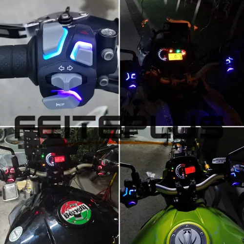 Vista 5 de Interruptor de motocicleta de 7/8" Feiteplus con luz LED azul para botón de claxon, señal de giro, lámpara antiniebla eléctrica, interruptores