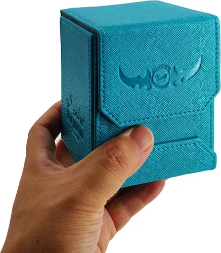 Vista 4 de Zoopin - Caja de cuero cian para cartas coleccionables, MTG, Yugioh, Pokeman, TES Legacy, Munchkins CCG Decks y también fichas pequeñas o dados