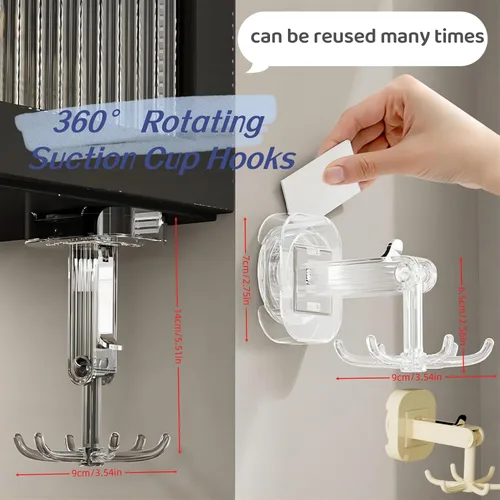 Vista 5 de Ganchos colgantes para utensilios de cocina, colgador de pared, gancho plegable giratorio de 360°, gancho de ventosa fuerte, estante para utensilios