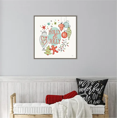 Vista 6 de Amanti Art Lienzo enmarcado para pared, diseño retro de Navidad IV de Janelle Penner (22 pulgadas de ancho x 22 pulgadas de alto), marco gris lavado