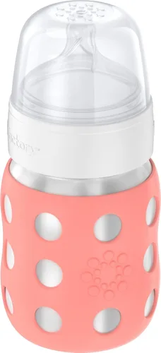 Vista 2 de Lifefactory Biberón de cuello ancho aislado al vacío de acero inoxidable de 8 onzas con pezón etapa 2 (3-6 meses) melón (LS2211WCA4)