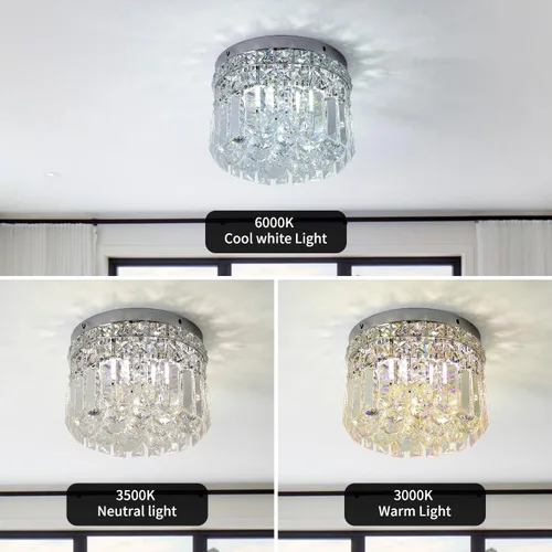 Vista 5 de Mini candelabro redondo moderno de cristal empotrado de 7.8 pulgadas, lámpara de techo de 4 luces G9 para armario, vestíbulo, pasillo, dormitorio