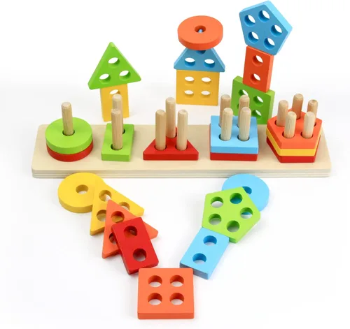 Vista 8 de Wood City Juguetes Montessori de madera para niños y niñas de 1, 2 y 3 años, juguetes de clasificación y apilamiento para niños pequeños