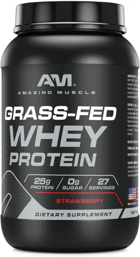 Vista 3 de Amazing Muscle Suplemento de proteína de suero de leche alimentada con pasto 2 libras (31.99 oz) Sin OMG Sin gluten Fabricado en Estados