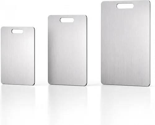 Vista 9 de Tabla de cortar, 3 piezas, tablas de cortar de acero inoxidable 304 de doble cara para cocina, aptas para lavavajillas, no tóxicas, tablas de cortar