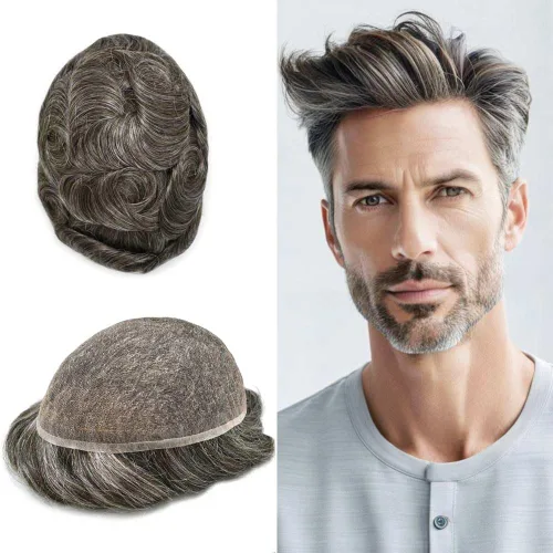 Vista 80 de Peluca de cabello humano con encaje completo, línea capilar real, para hombre, peluca de cabello con nudo blanqueado, pieza de pelo para hombres