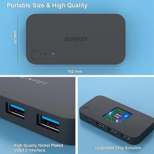 Vista 7 de Interruptor USB 3.0, Conmutador USB 2 Computadoras Comparten 3*USB 3.0 y 1*USB C con Control Remoto para PC Ratón Teclado Impresora Escáner