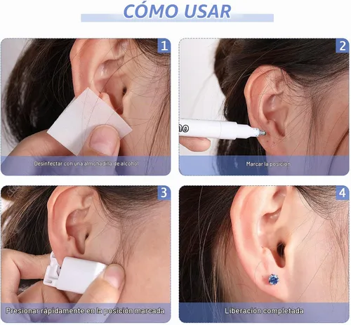 Vista 3 de Chumia 12 unidades de herramienta desechable para perforación de orejas con 12 piezas de pendientes de seguridad (5 mm) sin dolor, fácil de usar