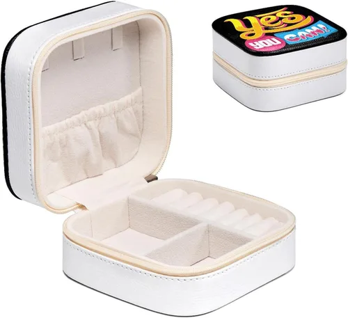 Vista 2 de Traveling Jewelry Box Case with Double Zipper, Yes You Can Jewelry Organizer Small Jewelry Case Earring Rings Holder for Women Girl