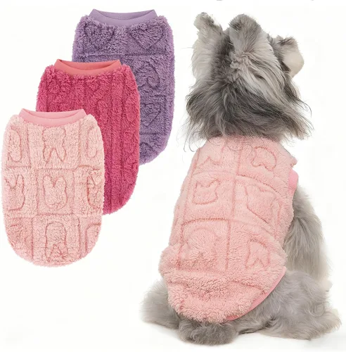 Vista 8 de XPUDAC Paquete de 3 sudaderas para perro, abrigo de invierno para perro con lindos patts, suéter de forro polar elástico para perros pequeños