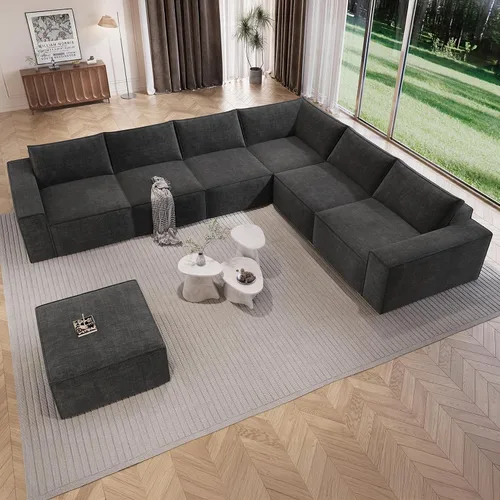 Vista 14 de Vesgantti Sofá Seccional Modular de 114" Sin Estructura, Moderno Sofá de 3 Plazas con Otomana y Asiento Profundo, Sofás de Nube Convertibles
