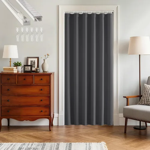 Vista 20 de RYB HOME Cortina de puerta con guía de techo, cortinas opacas de privacidad para puerta francesa, dormitorio, sala de estar, ventana de bahía