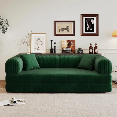 Vista 8 de Sofá cama modular, sofá cama convertible con respaldo de almohada y apoyabrazos de apoyabrazos, sofá de nube deshuesada para sala de estar y Verde