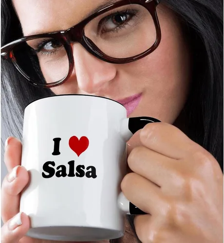Vista 2 de 3dRose (mug_16560_4) I Love Salsa - Taza negra de dos tonos, 11 onzas