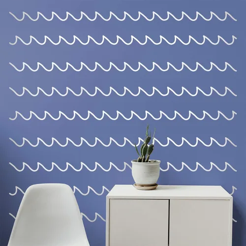 Vista 2 de Juego de 3 calcomanías de vinilo para pared, ondas, 2 x 45 pulgadas cada una, temática moderna y fresca del océano, hogar, dormitorio, sala